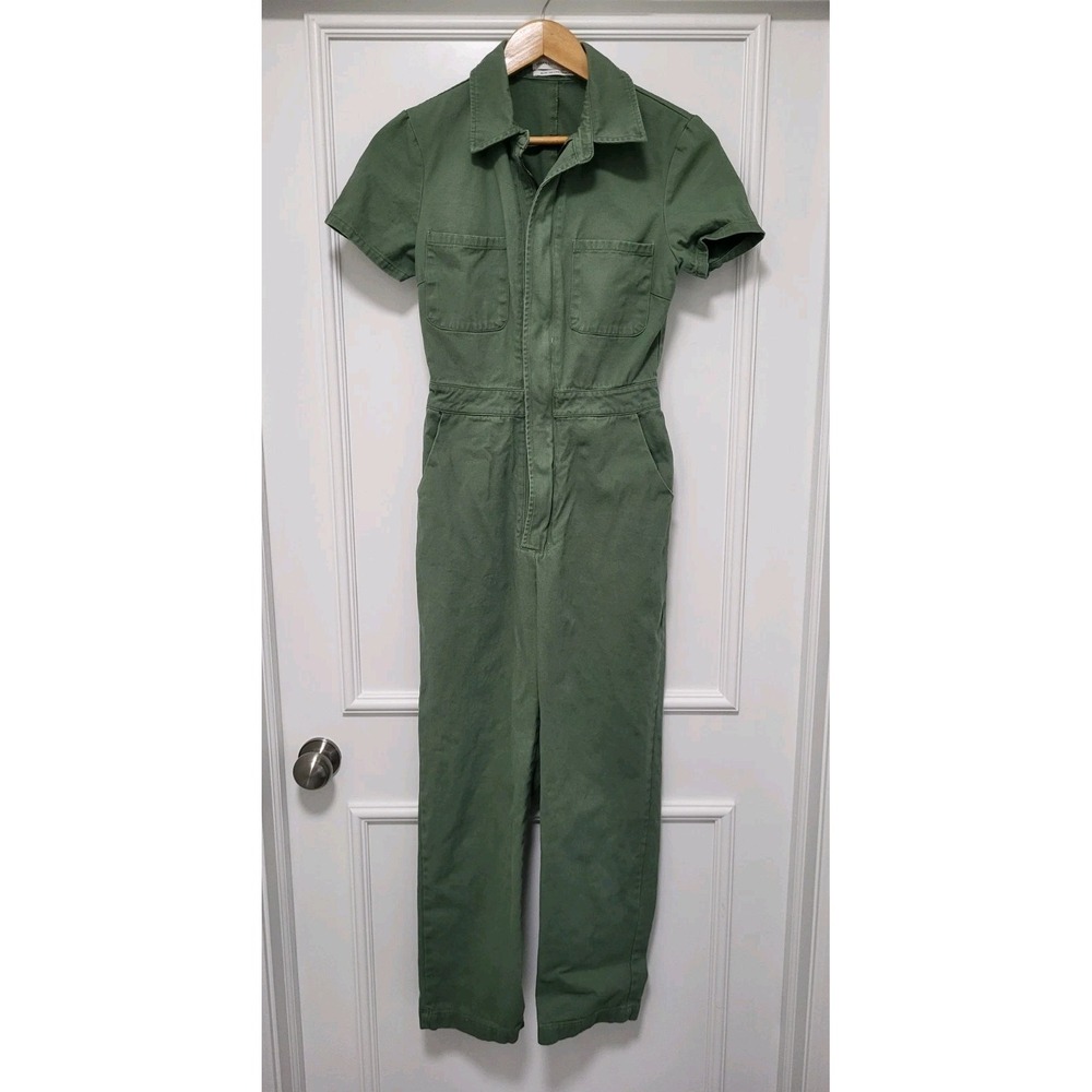 Olive Green Utility Short Sleeve Zip Jumpsuit Urban Outfitters XS